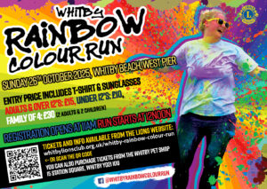 Whitby Lions Club Rainbow Colour Run is being held on Sunday 26th October 2025. For event information and registration, please visit our website www.whitbylionsclub.org.uk/whitby-rainbow-colour-run.
