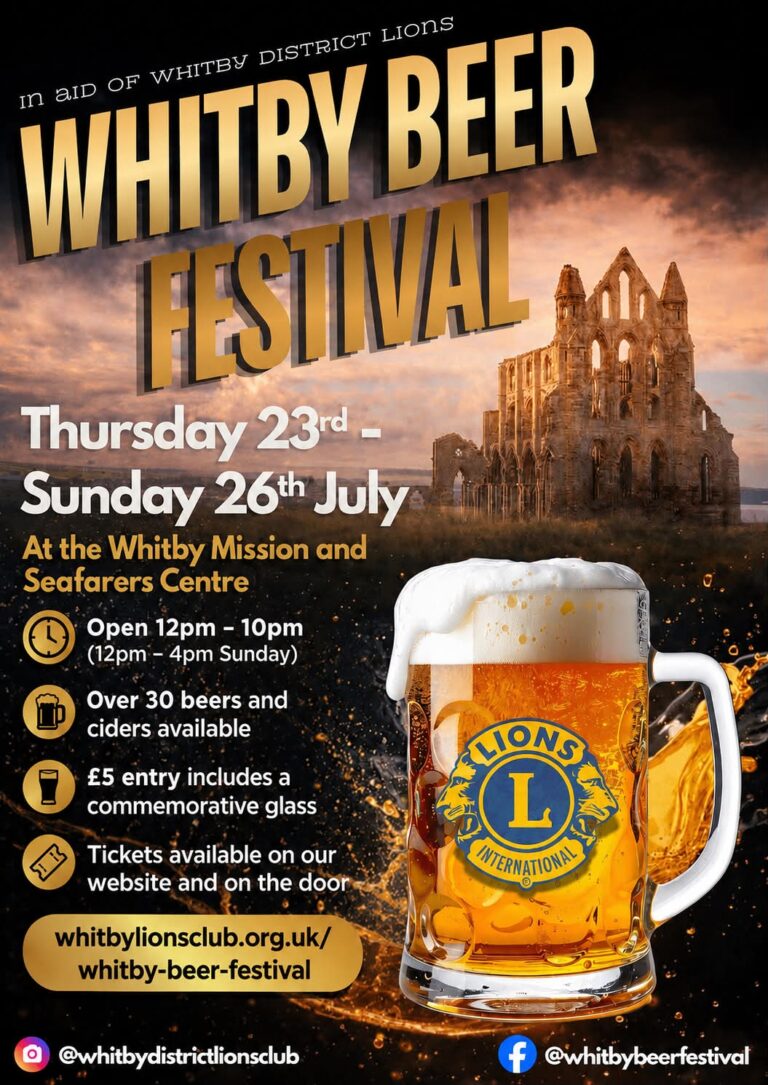 Whitby Beer Festival 2026 Poster from Thursday 23rd July to Sunday 26th July at The Mission & Seafarers Centre, Haggersgate, Whitby.
